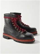 George Cleverley - Ernest Shearling-Lined Cross-Grain Leather Lace-Up Boots - Black