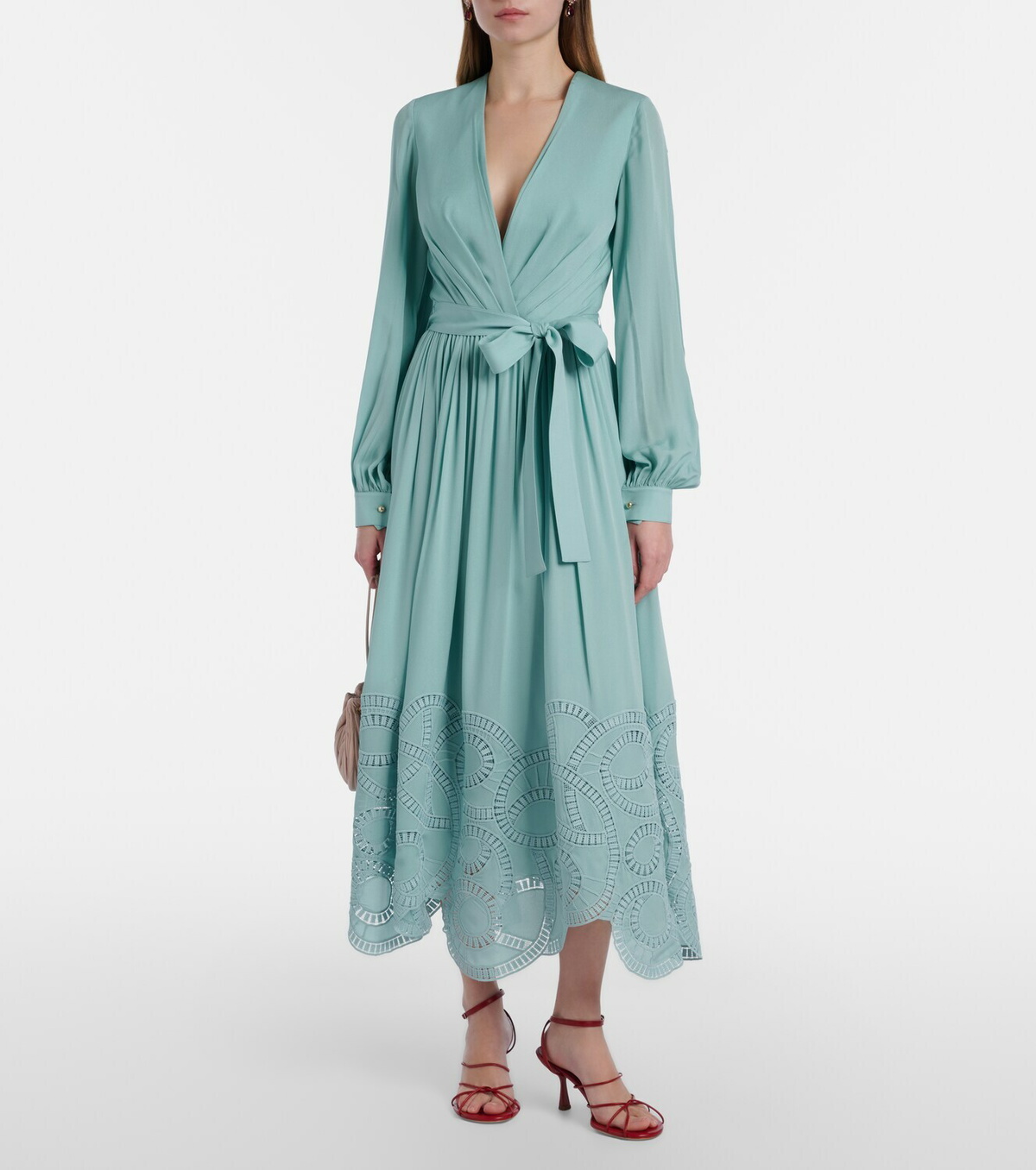 Elie Saab Lace-trimmed silk-blend midi dress
