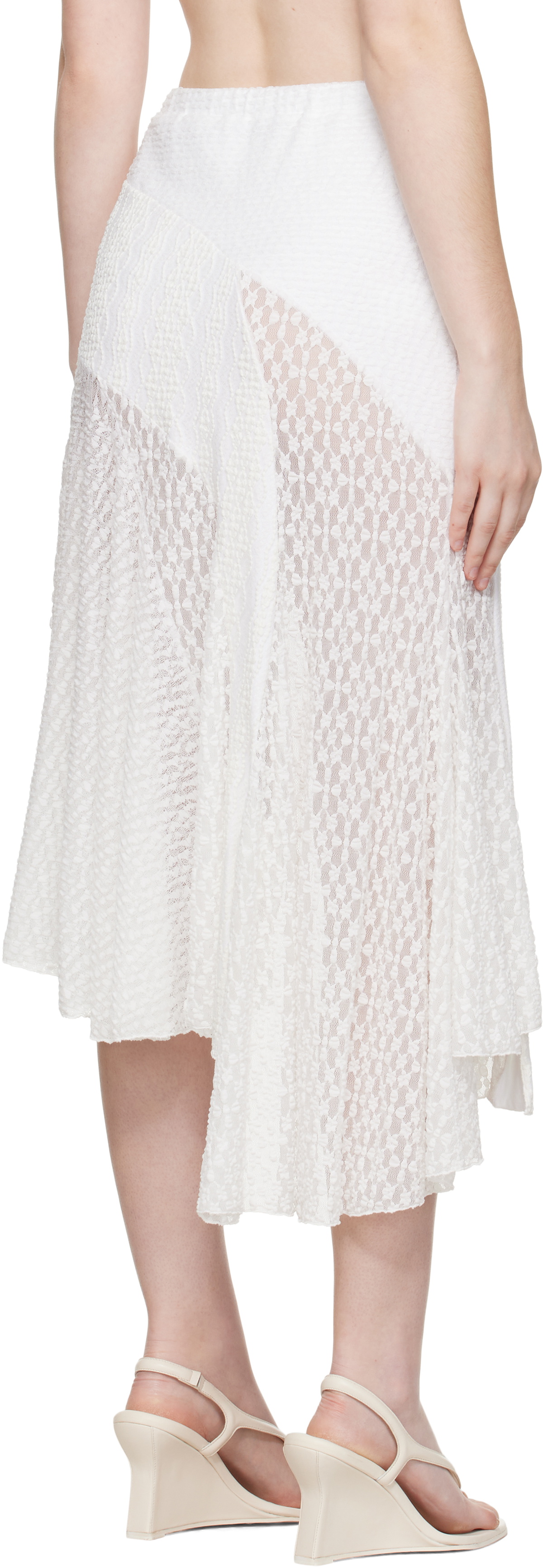 Pushbutton White Lace Trim Mermaid Midi Skirt