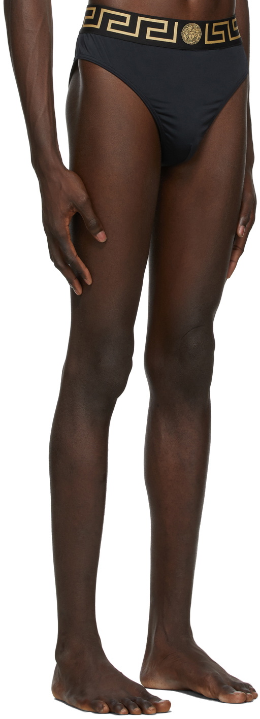 Versace Underwear Black Greca Swim Slip Bottoms