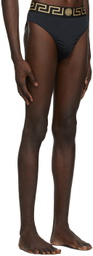 Versace Underwear Black Greca Swim Slip Bottoms