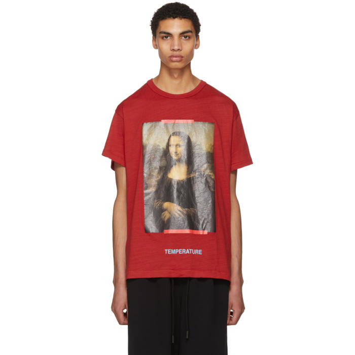 Photo: Off-White Red and Black Diagonal Monalisa T-Shirt 