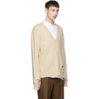 Maison Margiela Off-White Wool Distressed V-Neck Sweater