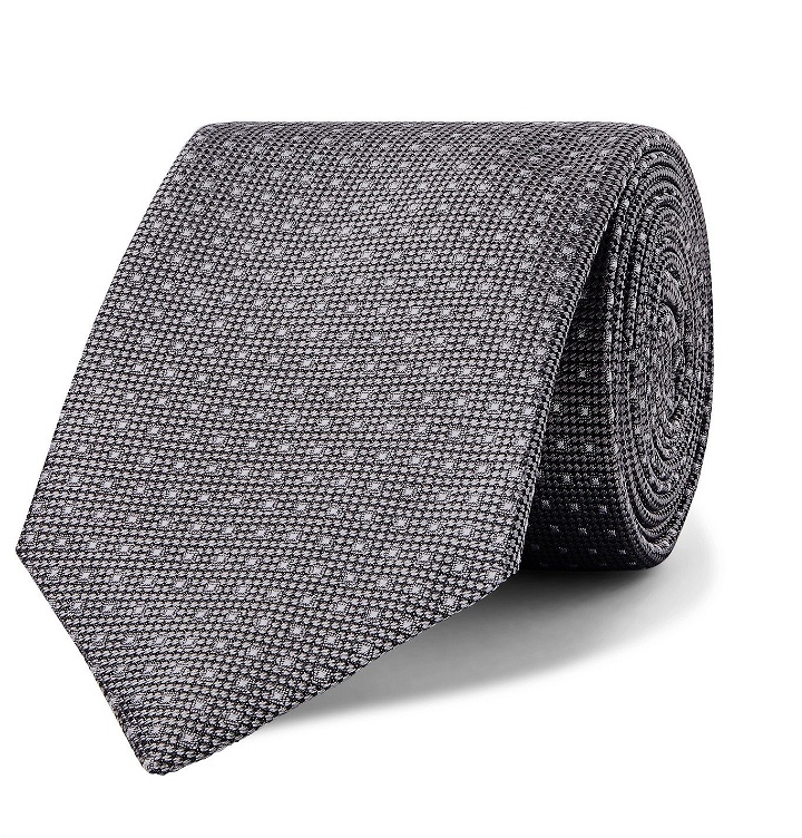 Photo: Kingsman - Drake's 8cm Polka-Dot Silk-Jacquard Tie - Gray