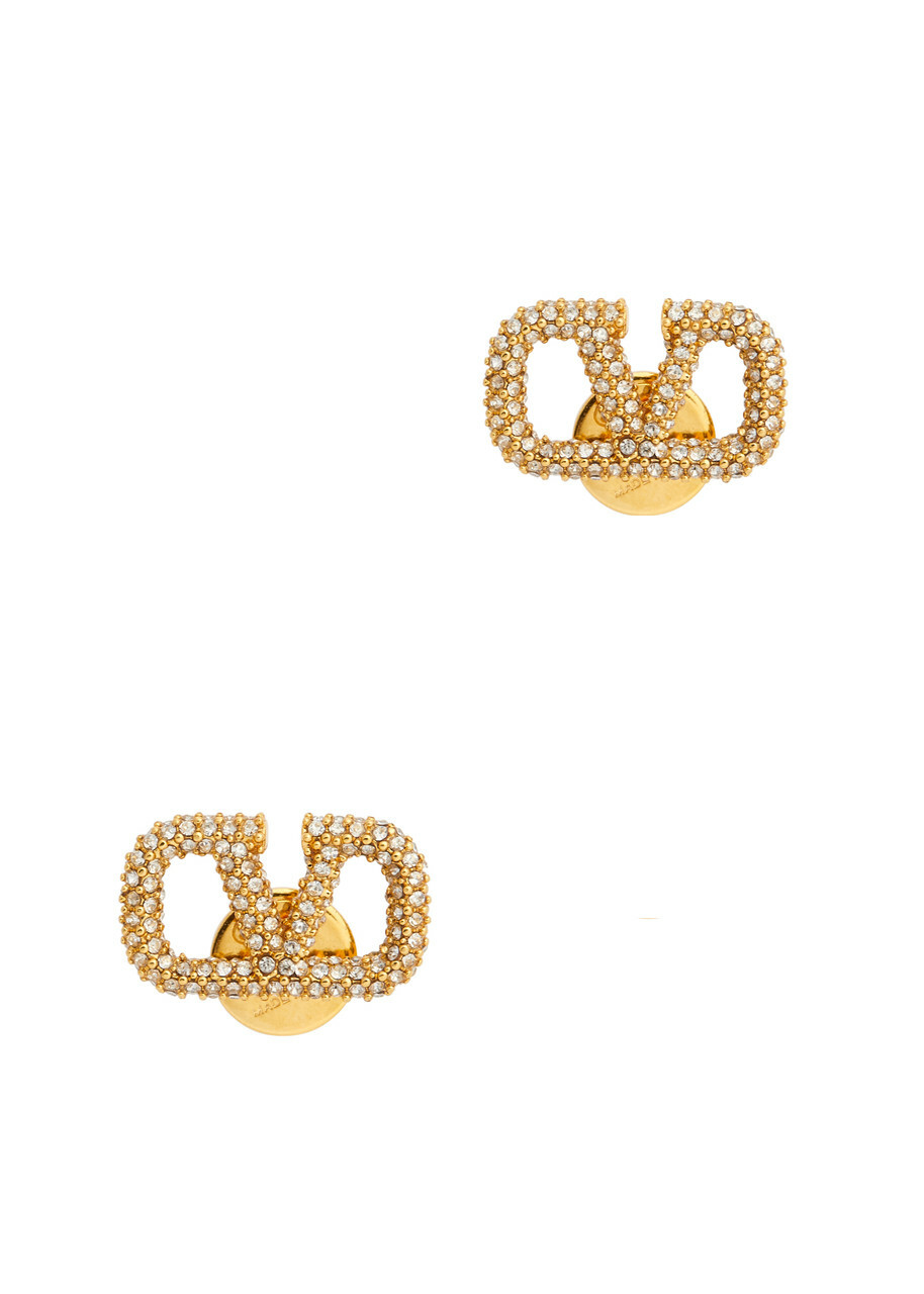 Valentino Garavani Vlogo Crystal-embellished Stud Earrings - Gold - One Size