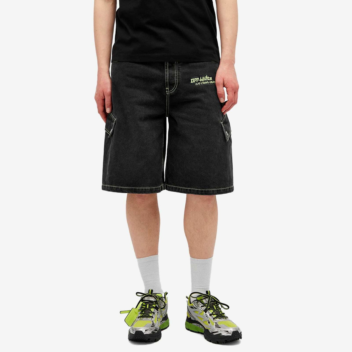 Off-White Men's Off Denim Safari Cargo Shorts in Vintage Black