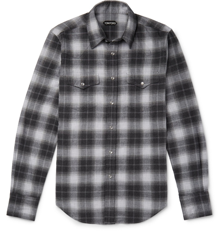 Photo: TOM FORD - Mickey Slim-Fit Checked Cotton-Flannel Western Shirt - Gray