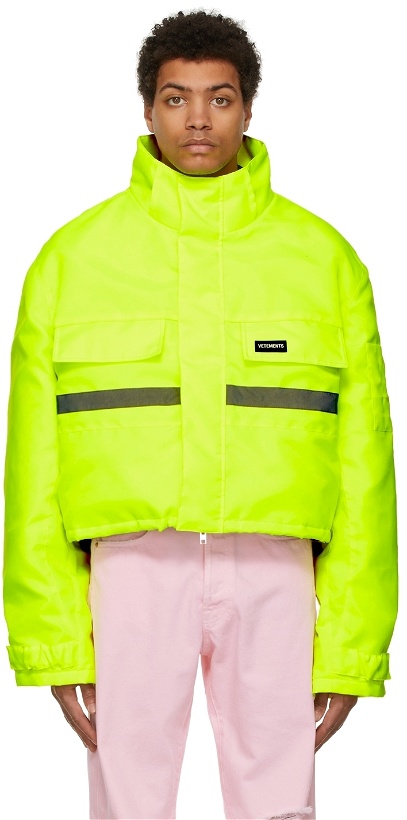 Photo: VETEMENTS Yellow Insulated Cropped Reflector Jacket