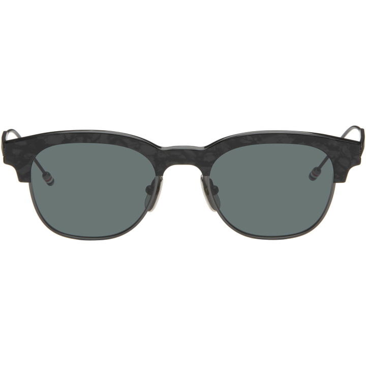 Photo: Thom Browne Black Acetate & Titanium Oval Sunglasses