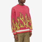 Palm Angels Men's Flames Intarsia Crew Knit in Fuchsia/Yellow