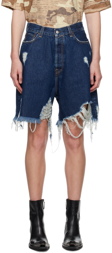 Photo: Acne Studios Navy Super Baggy Fit Mid-Rise Denim Shorts