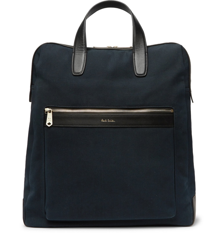 Photo: Paul Smith - Leather-Trimmed Canvas Tote Bag - Blue