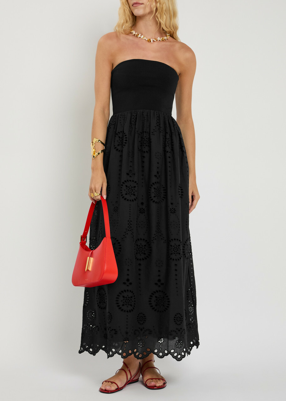 Matteau Strapless Broderie Anglais Cotton Midi Dress Black