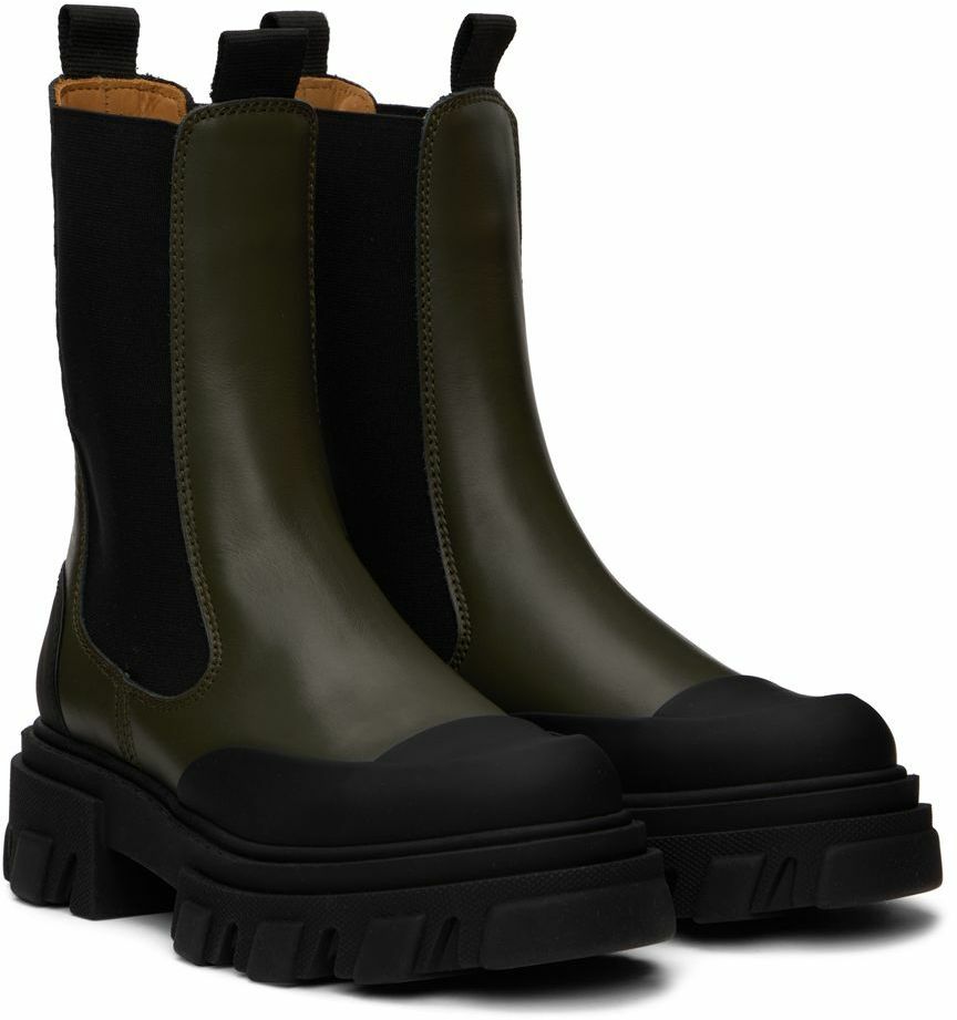 GANNI Khaki Cleated Mid Chelsea Boots GANNI