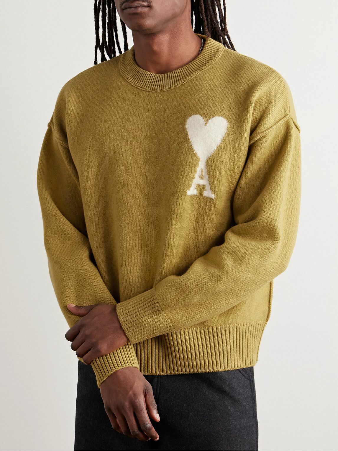 AMI PARIS - Logo-Intarsia Virgin Wool Sweater - Yellow