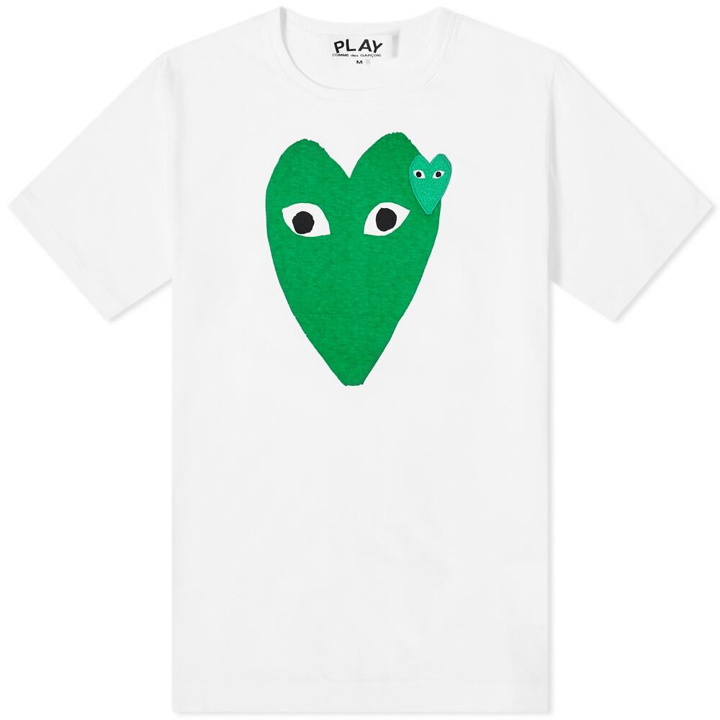 Photo: Comme des Garçons Play Men's Double Heart T-Shirt in White/Green