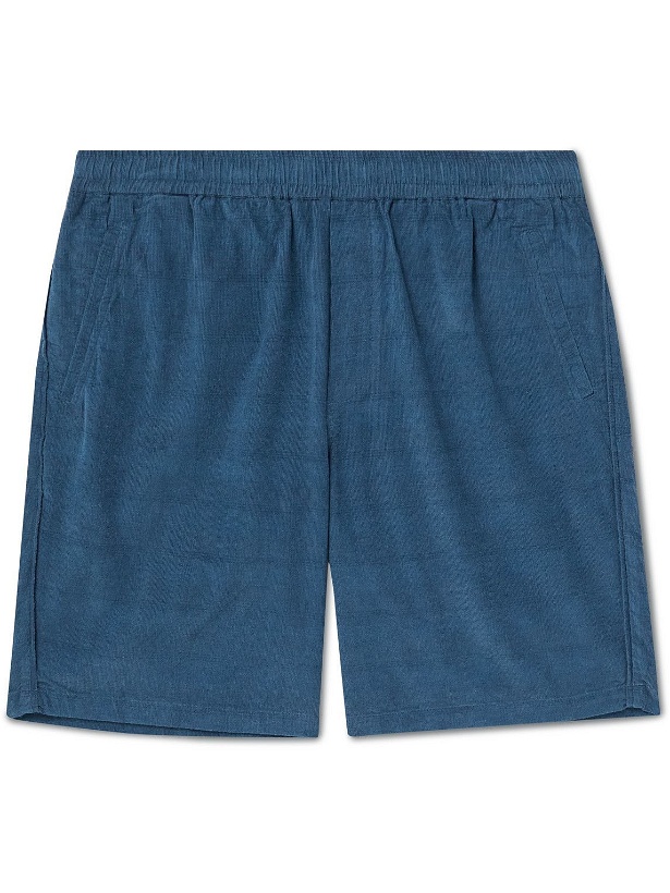 Photo: Folk - Assembly Straight-Leg Checked Cotton-Corduroy Shorts - Blue
