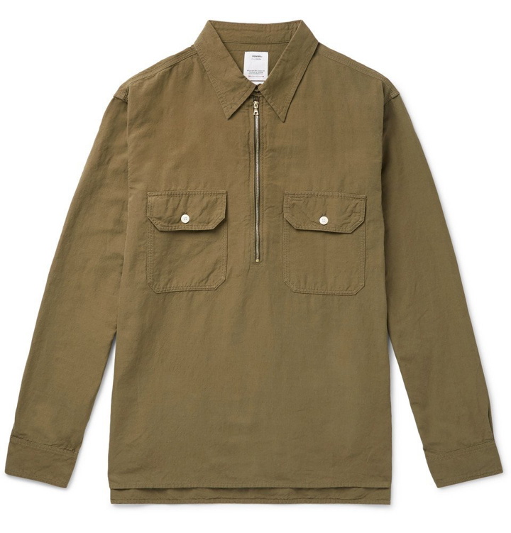 Photo: visvim - Cotton and Linen-Blend Half-Zip Shirt - Men - Green