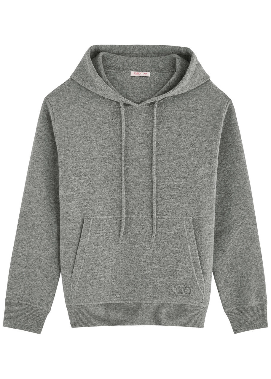 Valentino VLogo Appliqué Hooded Wool Sweatshirt Grey