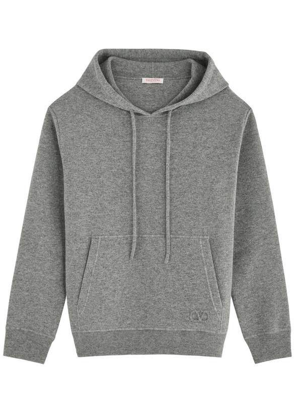 Photo: Valentino VLogo Appliqué Hooded Wool Sweatshirt Grey