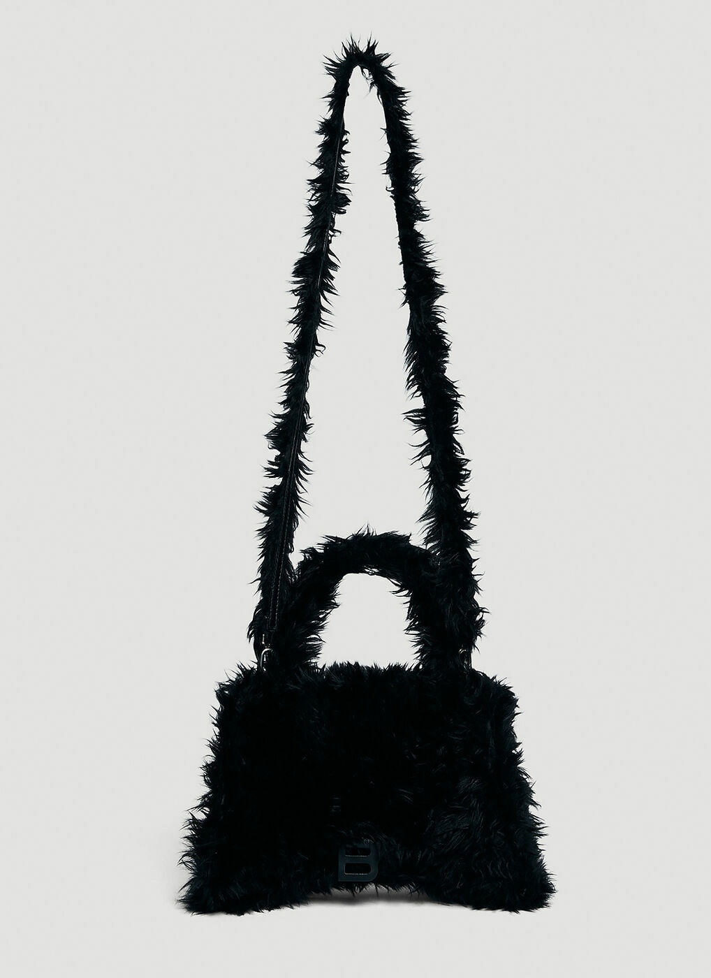 Fluffy Hourglass Top Handle Bag in Black Balenciaga