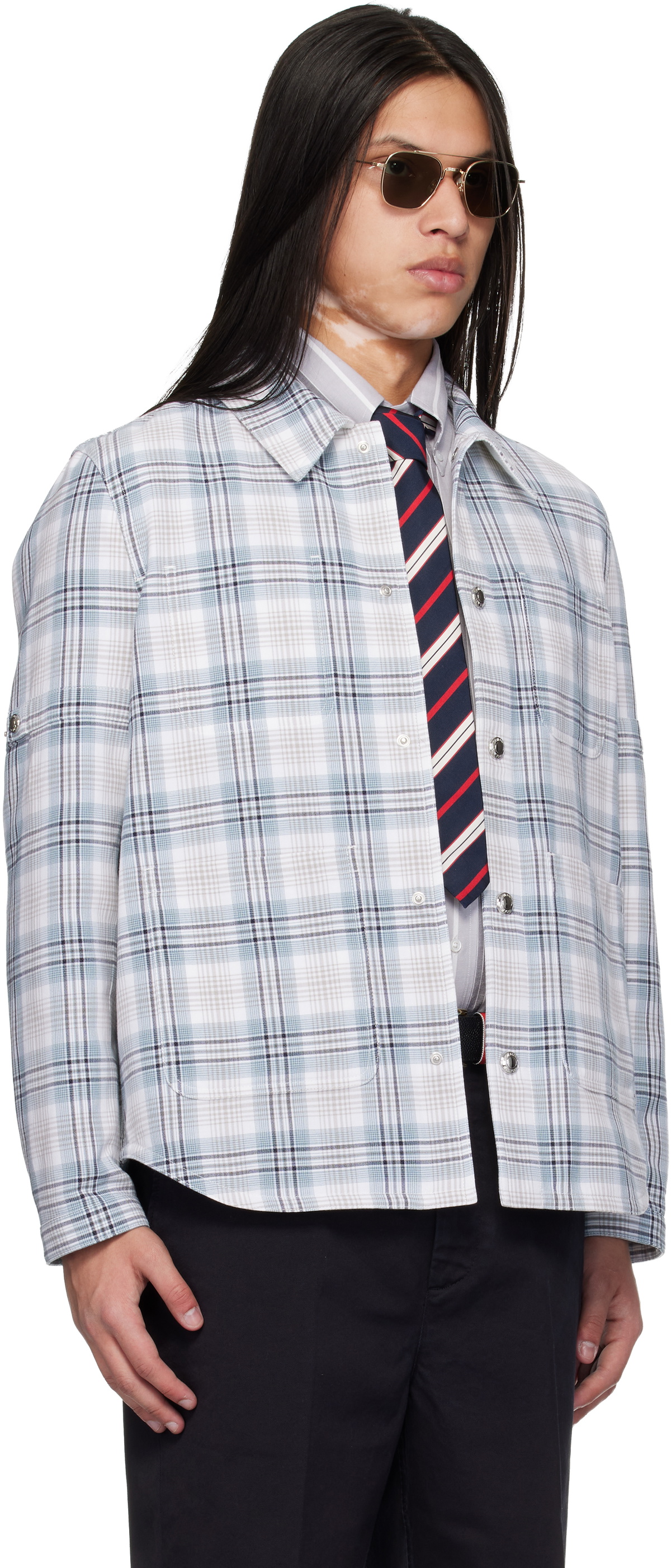 Thom Browne Gray Windowpane Plaid Armband Utility Jacket