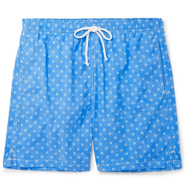 Photo: Anderson & Sheppard - Slim-Fit Mid-Length Floral-Print Swim Shorts - Blue