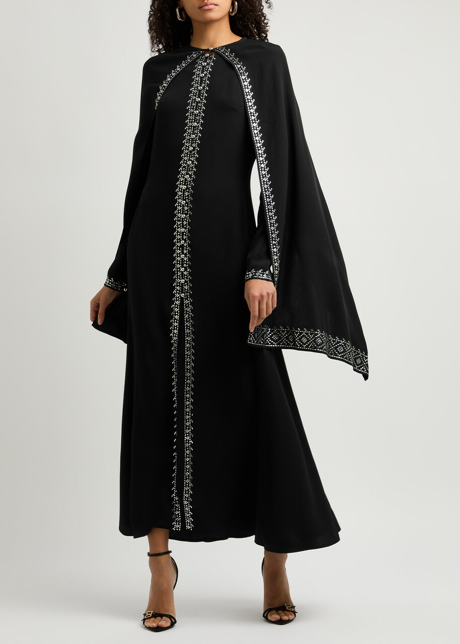 Rabanne Embellished Cape-effect Crepe Maxi Dress Black