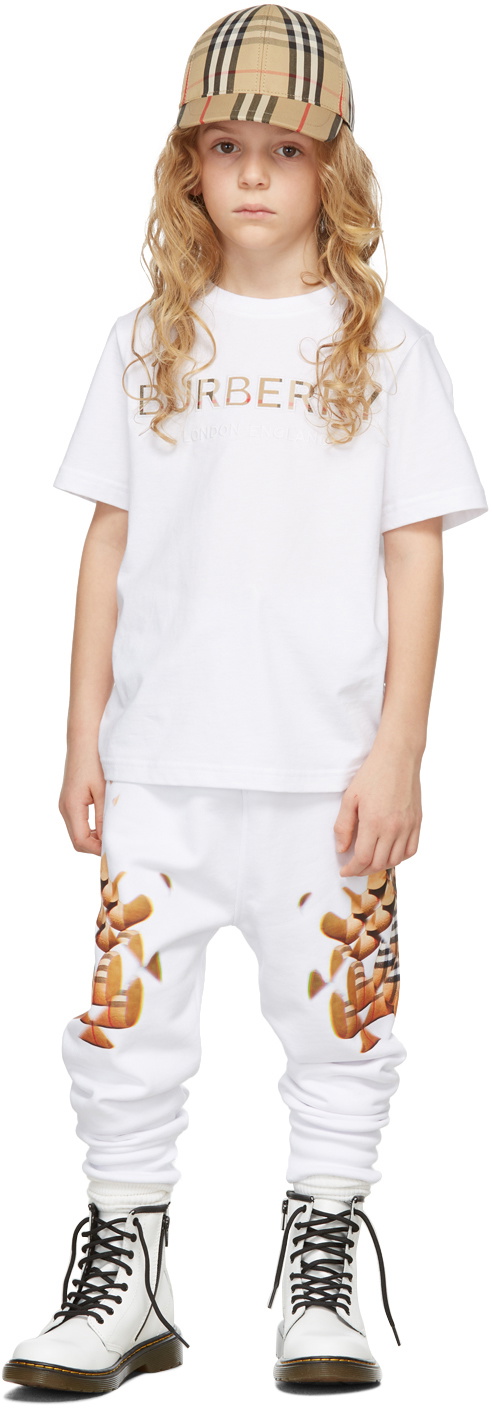 Burberry Kids White Embroidered Logo T Shirt Burberry