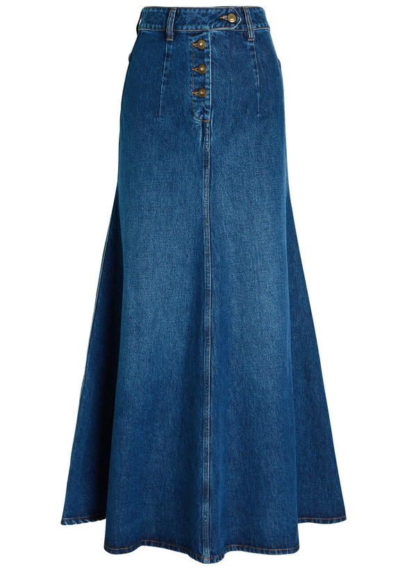 Photo: A.W.A.K.E Mode Cut-out Flared Denim Midi Skirt Blue