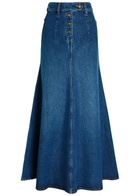 A.W.A.K.E Mode Cut-out Flared Denim Midi Skirt Blue