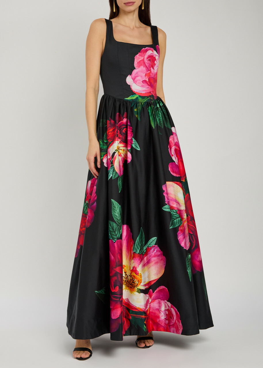 Alice + Olivia Tarrie Floral-print Stretch-cotton Maxi Dress Black