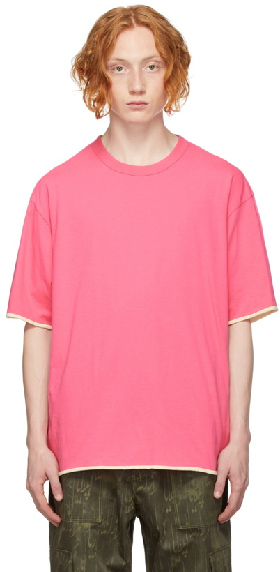 Photo: AMBUSH Reversible Pink & Beige Cotton Jersey T-Shirt