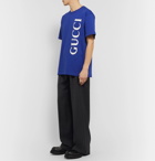 Gucci - Oversized Logo-Print Cotton-Jersey T-Shirt - Blue