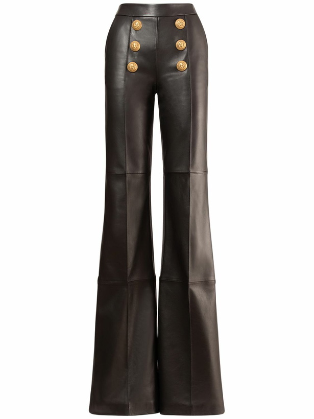 Photo: BALMAIN - Flared High Rise Leather Pants