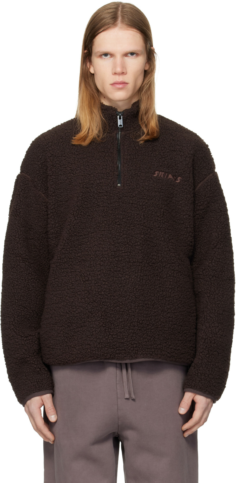 SKIMS Brown Sherpa Quarter Zip Sweater
