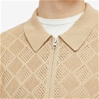 Beams Plus Men's Zip Mesh Knit Polo Shirt in Beige