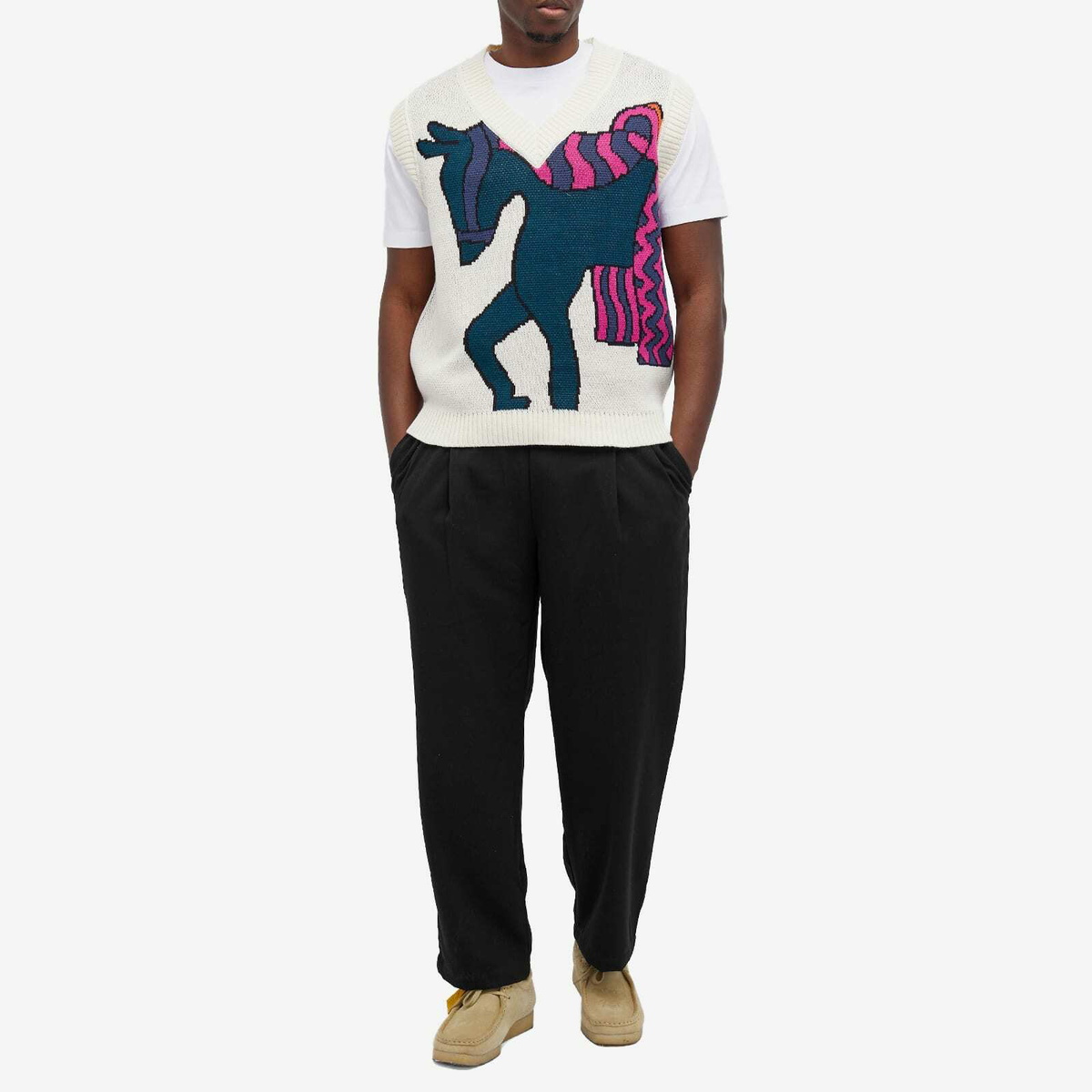 By Parra Men's Knitted Horse Vest in Off White