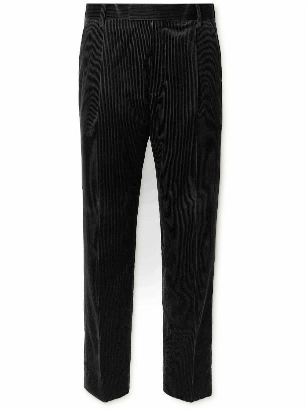 Photo: Mr P. - Tapered Pleated Cotton and Cashmere-Blend Corduroy Trousers - Black