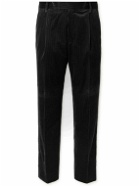 Mr P. - Tapered Pleated Cotton and Cashmere-Blend Corduroy Trousers - Black