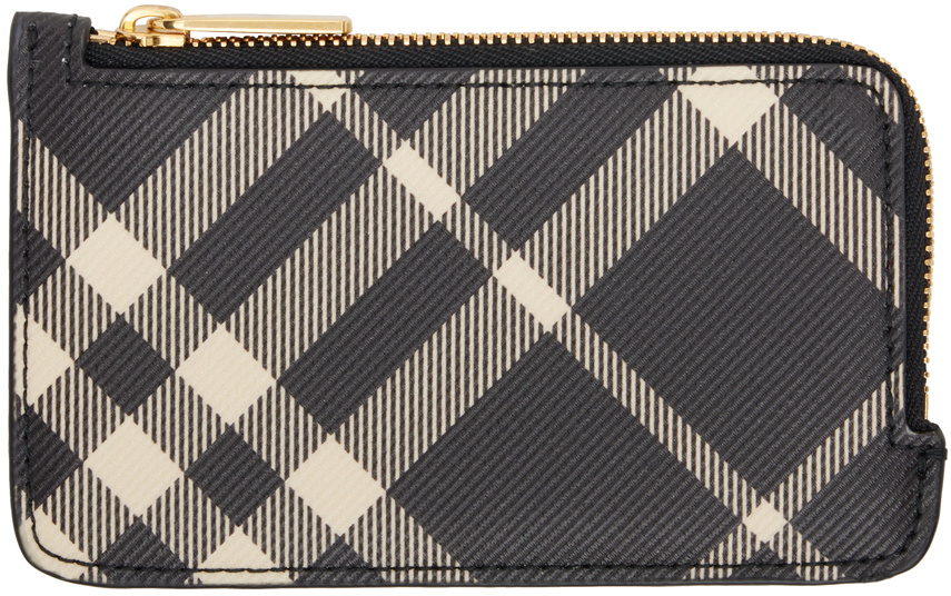 Burberry Black & Beige Check Zip Card Holder