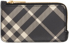 Burberry Black & Beige Check Zip Card Holder