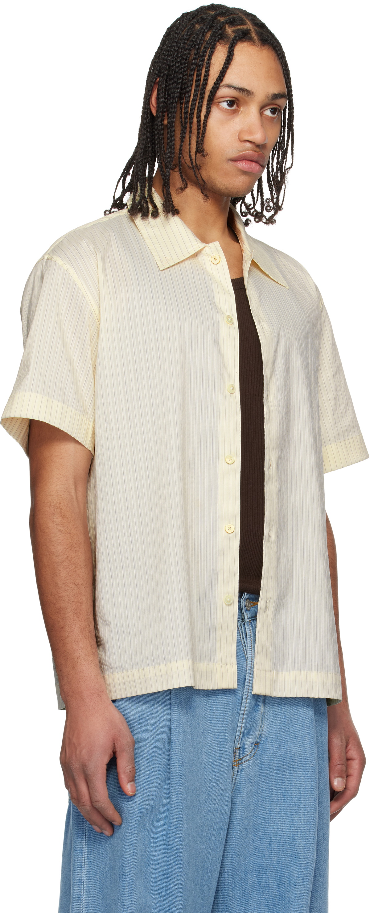 Dunst Off-White Collared Striped Shirt