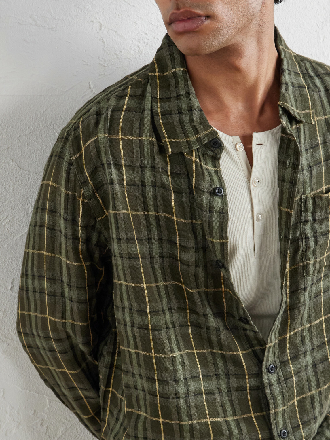 Corridor - Crinkled Checked Cotton-Blend Shirt - Green