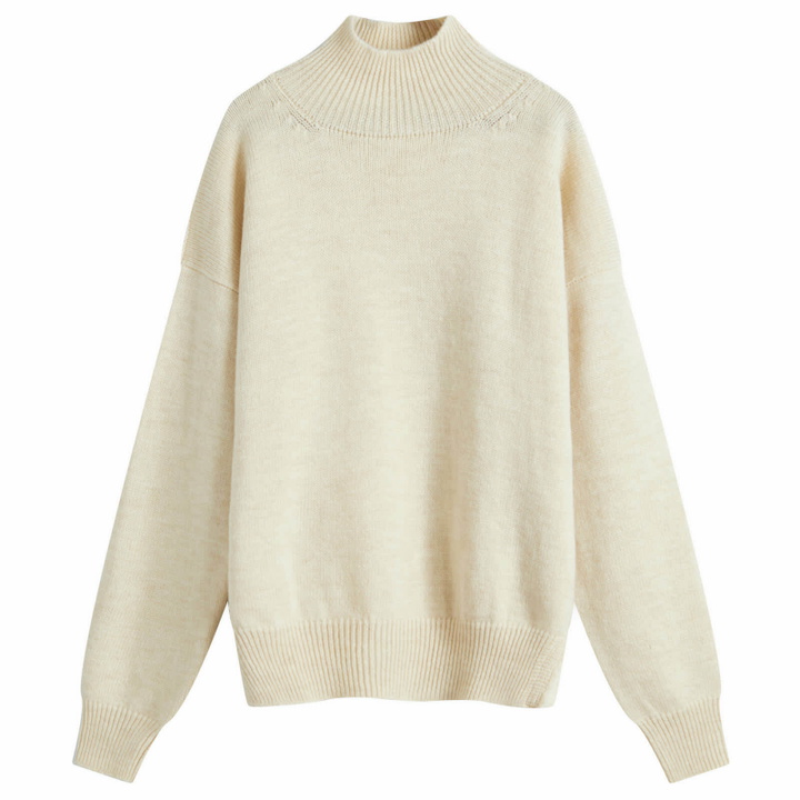 Photo: MHL by Margaret Howell Men's T-Shape Roll Neck Knit Sweatshirt in Light Natural