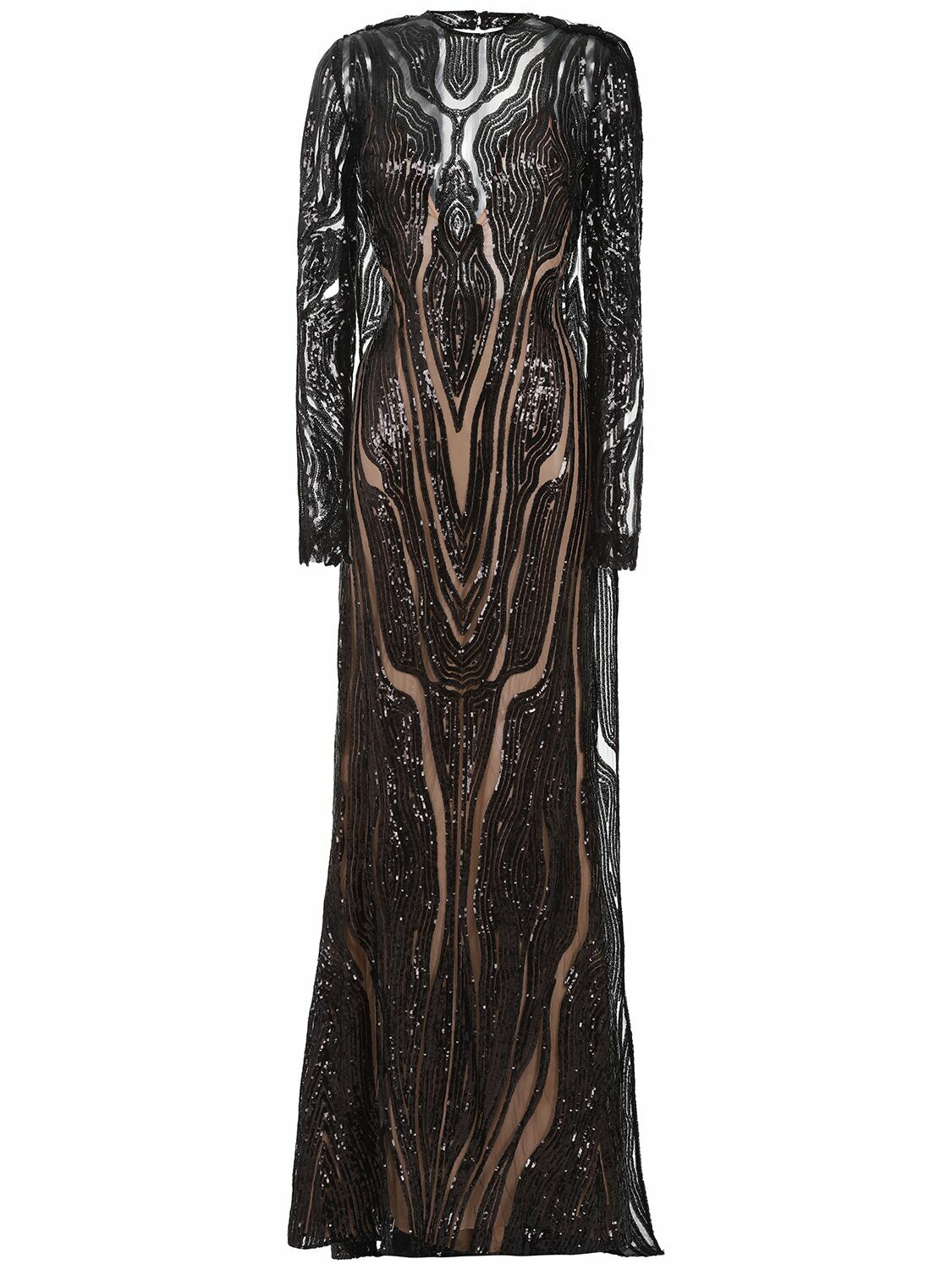 sachin and babi light blue dress ELIE SAAB Tulle Embroidered Off-The-Shoulder Midi Dress black main image 1