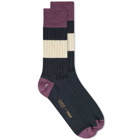 YMC Men's Striped Sports Socks in Navy/Purple