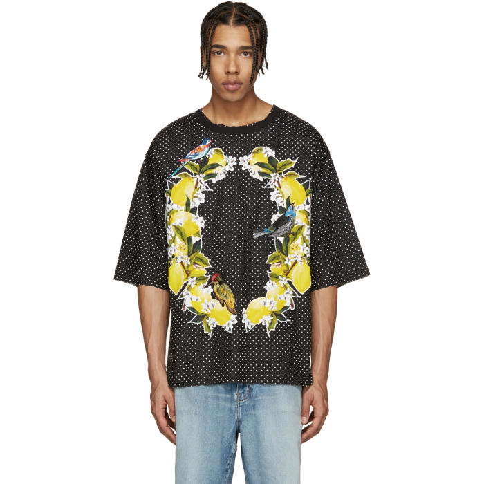 Photo: Dolce and Gabbana Black Polka Dot Bird T-Shirt