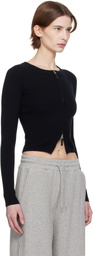 Fax Copy Express Black Tight Ribbed-Knit Zip Sweater