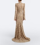 De La Vali Votiva lace lamé gown